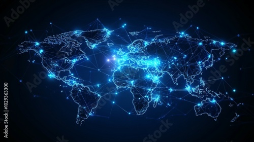 Global Network of Interconnected Lines and Glowing Points