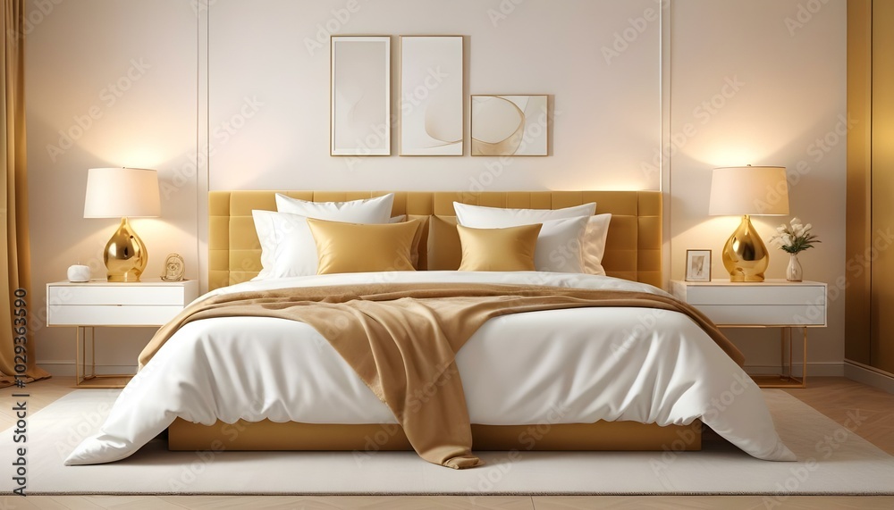 Photo modern style interior room 3d illustration White and gold theme interior modern minimalism photo realism Photo modern style interior room 3d illustration White and gold theme interior modern minimalism photo realism