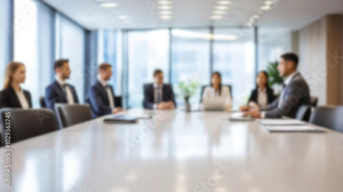 Businesspeople in a Modern Office Meeting Room – Blurred Background