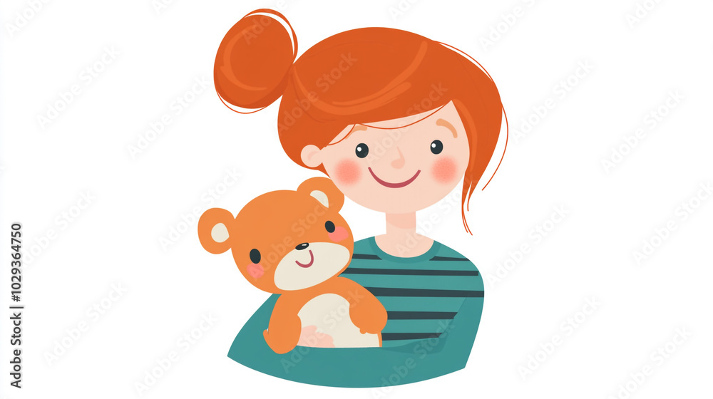 Cute Cartoon Girl Holding Teddy Bear Friendship Love Childhood Illustration Cute Cartoon Girl Holding Teddy Bear Friendship Love Childhood Illustration