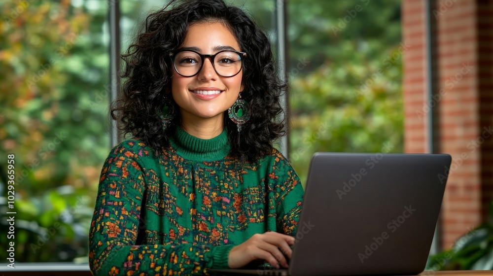 Confident Young Woman Working on Laptop Confident Young Woman Working on Laptop