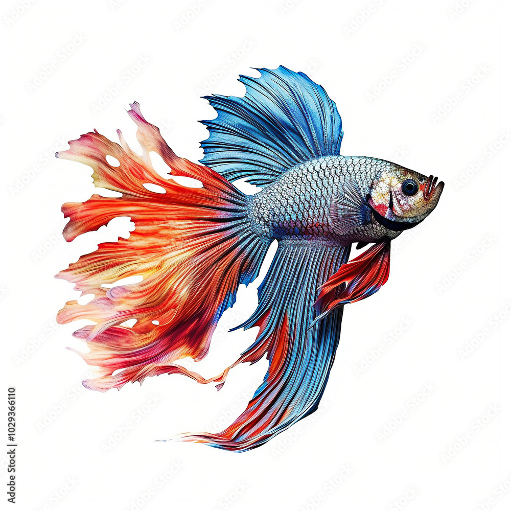 Obraz premium Captivating discus fighting fish displaying vibrant colors in a serene, isolated environment against a pure white backdrop