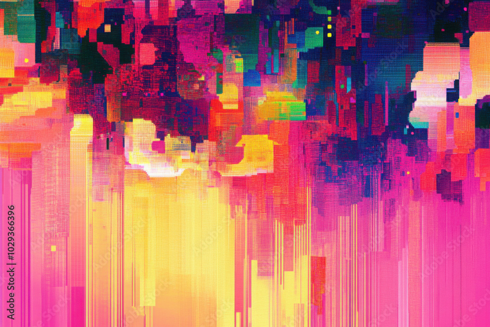 Pixelated Rave Abstract digital motion glitch art distorted background with pink, blue ...