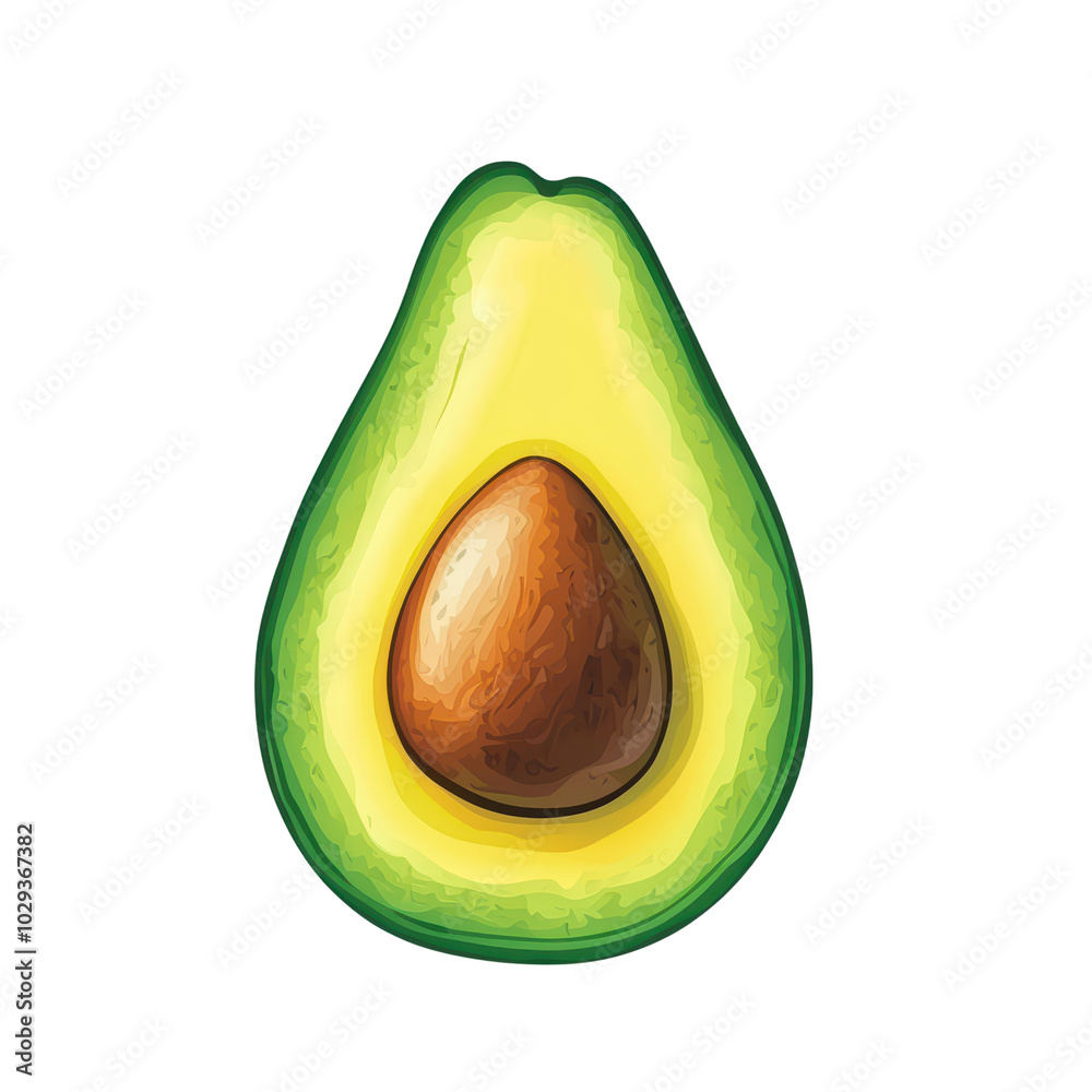 Fresh avocado cut in half showcasing its vibrant green flesh and brown seed. isolated on transparent background. Fresh avocado cut in half showcasing its vibrant green flesh and brown seed. isolated on transparent background.