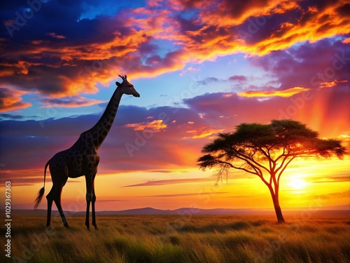 Giraffe Silhouette at Sunset - Scenic Wildlife Photography for Nature Lovers