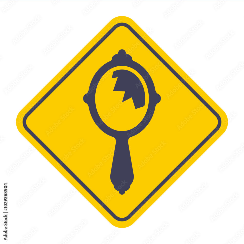 broken mirror icon. bad omen. icon on yellow background. broken mirror icon. bad omen. icon on yellow background.