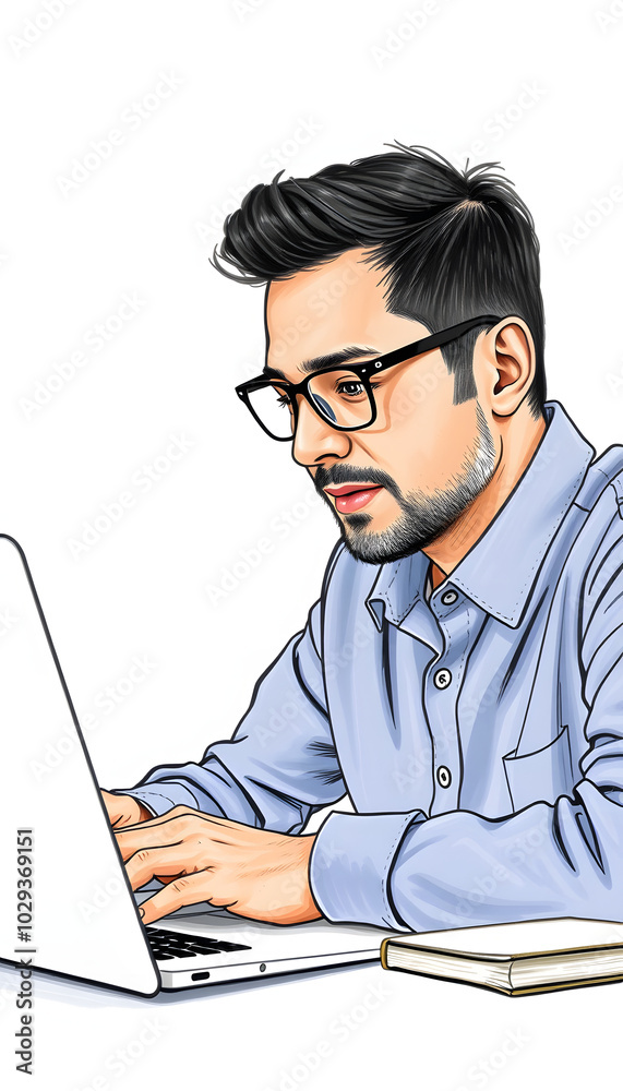 mature man in glasses use laptop online, education isolated with white highlights, png mature man in glasses use laptop online, education isolated with white highlights, png