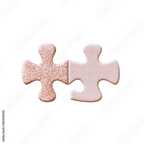 Two puzzle pieces fitting together, isolated on a white background. isolated on transparent background.