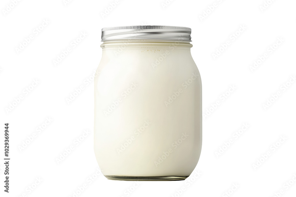 Frozen yogurt in glass jar isolated on white background. Concept of sweet dessert. Frozen yogurt in glass jar isolated on white background. Concept of sweet dessert.