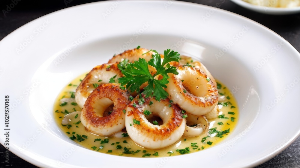 Squid rings in garlic sauce. Squid rings in garlic sauce.