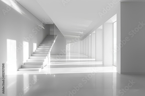 A black and white photo of a staircase in a building