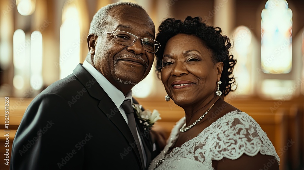 African American happy retired couple, in his wedding day African American happy retired couple, in his wedding day
