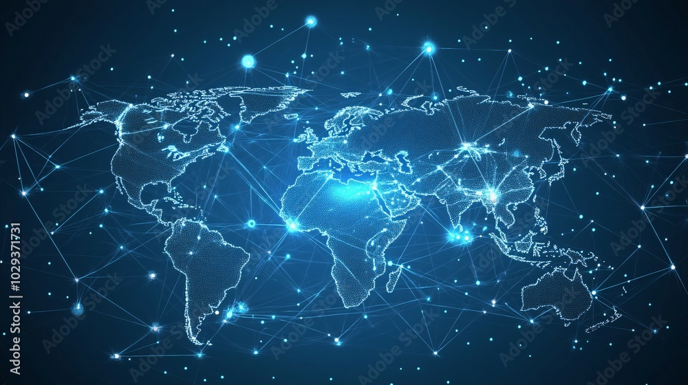 Global Network Connections with Glowing Points