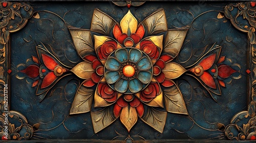 Symmetrical folk art floral pattern with elegant madhubani design elements image