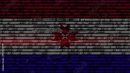 Binary code on flag of Mordovia. Program source code or Hacker concept on Mordovian flag. Mordovia digital technology security, hacking or programming photo