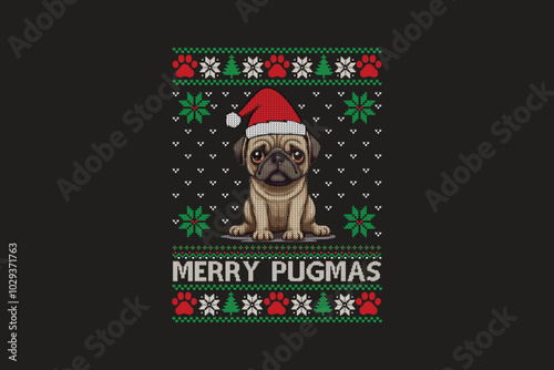 Merry Pugmas, Ugly Christmas t-shirt sweater Pattern design