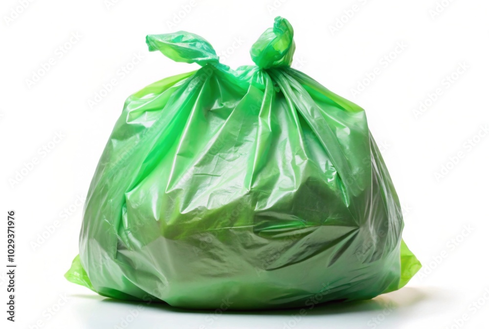 Fototapeta premium A green plastic bag is on a white background