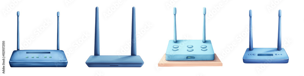 watercolor Various router designs with antennae. transparent background watercolor Various router designs with antennae. transparent background