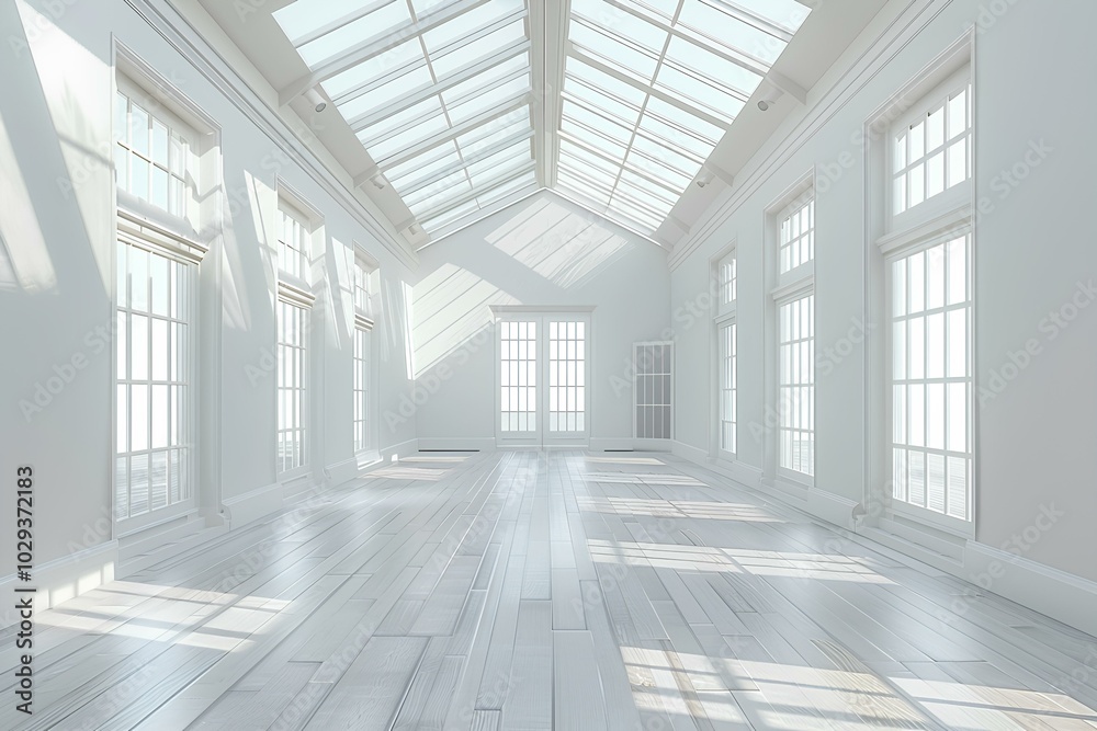 An empty room with lots of windows and a skylight An empty room with lots of windows and a skylight