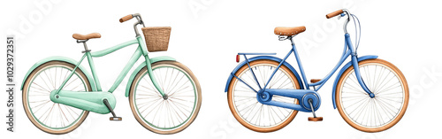 watercolor Vintage bicycles, white isolate background transparent background