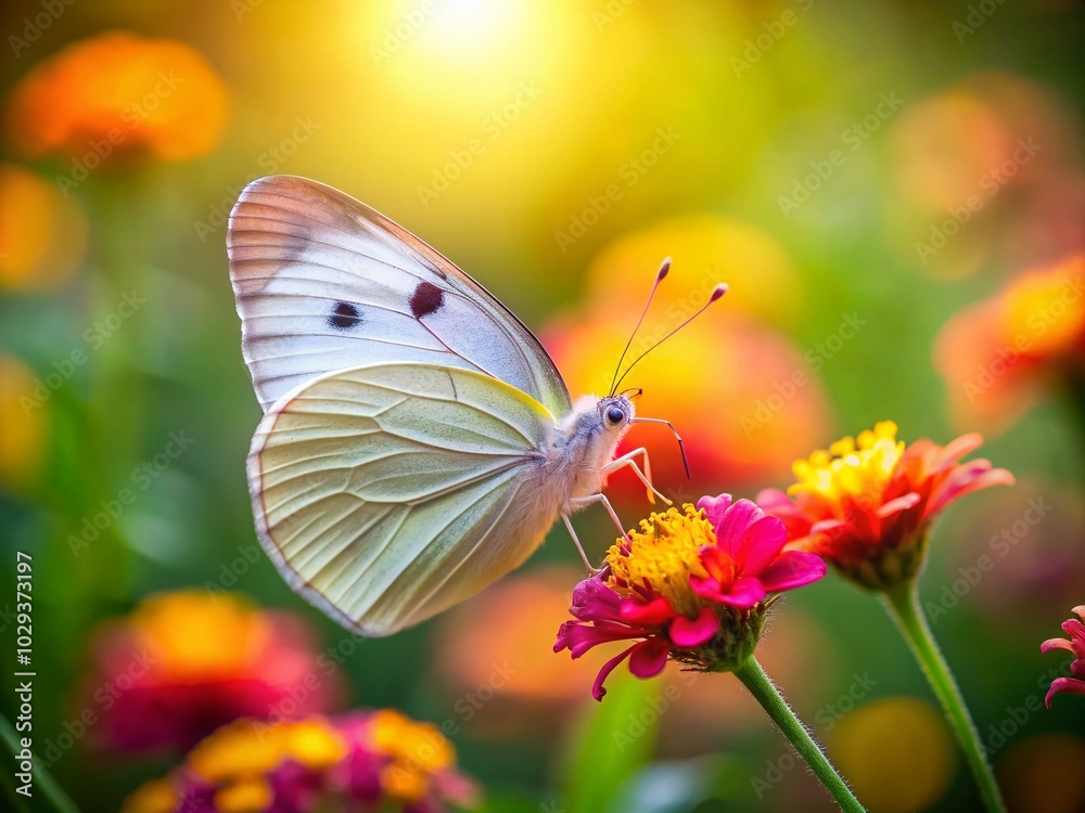 White Butterfly with Green Spots on Flower - Nature Photography White Butterfly with Green Spots on Flower - Nature Photography