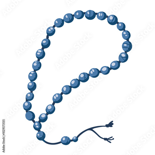 Blue prayer beads made of stone, isolated on a white background. Vector illustration