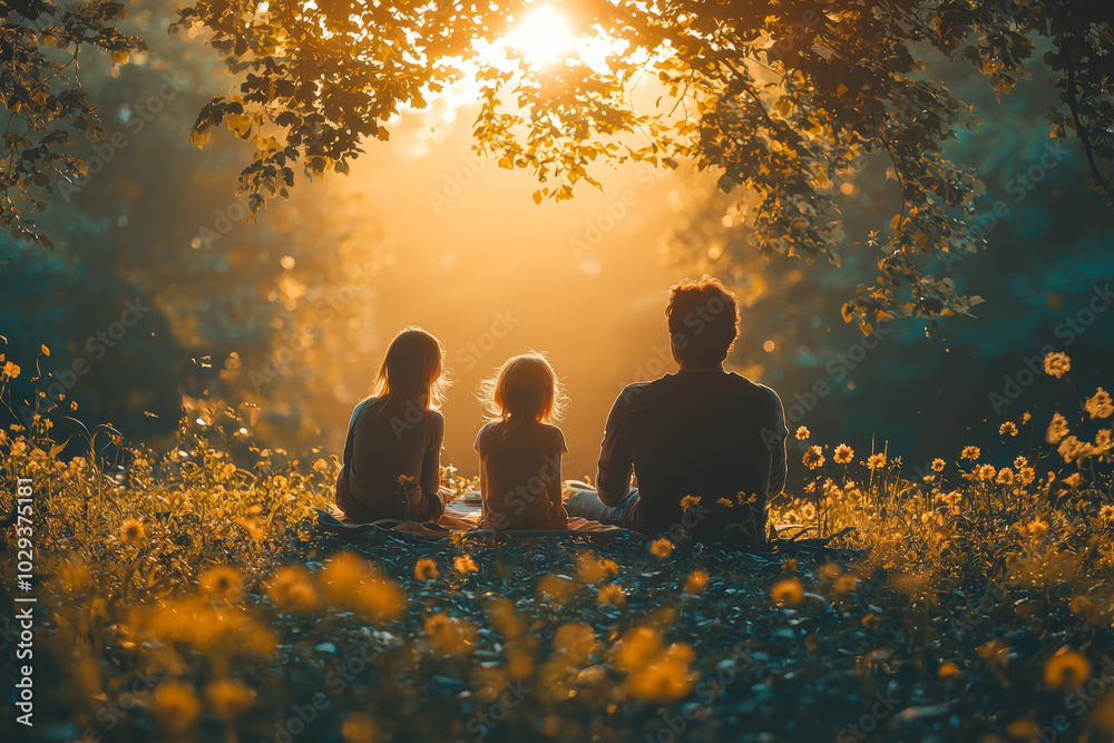 A family enjoying a simple picnic in the park, free from technology. Concept of simplicity. A family enjoying a simple picnic in the park, free from technology. Concept of simplicity.