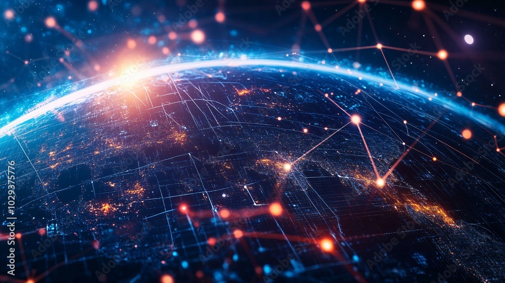 Fototapeta premium A Digital Representation of Earth with Interconnected Networks