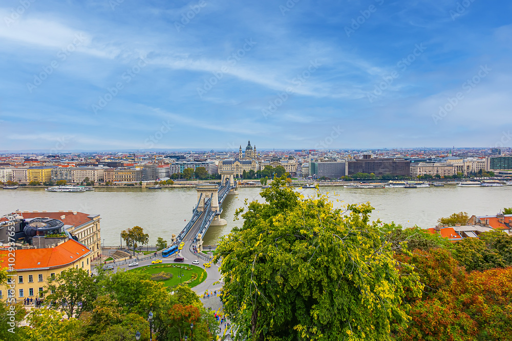 Fototapeta premium Beautiful Budapest Panoramic view from Castle District of Buda. Hungary.