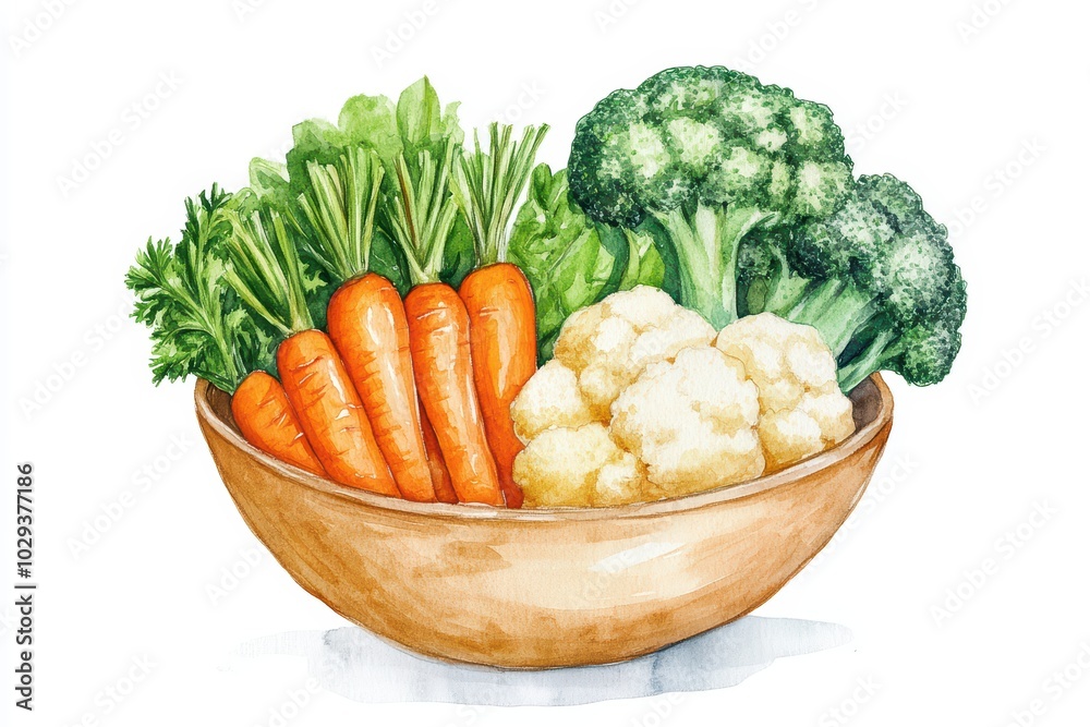 A fresh assortment of carrots, broccoli, and cauliflower in a wooden bowl, perfect for healthy eating and culinary inspiration. A fresh assortment of carrots, broccoli, and cauliflower in a wooden bowl, perfect for healthy eating and culinary inspiration.