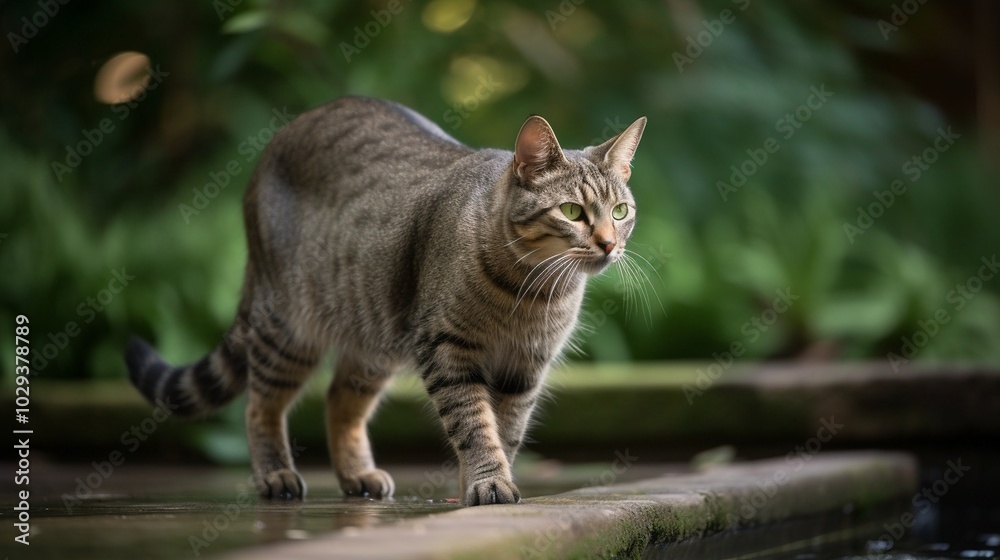 beautiful maine coon cat sitting on grass in summer