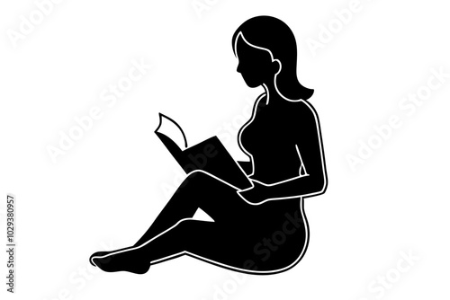 Woman reading a book | isolated vector silhouette illustration on white background