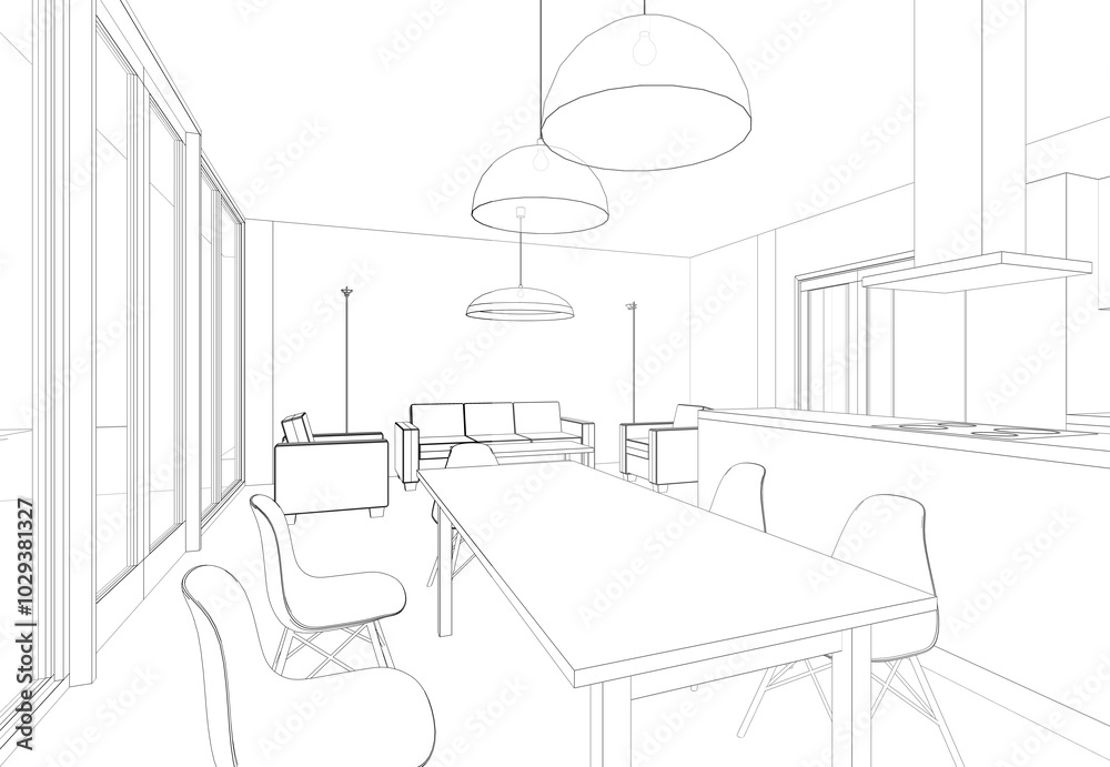 Interior of a house 3d rendering Interior of a house 3d rendering
