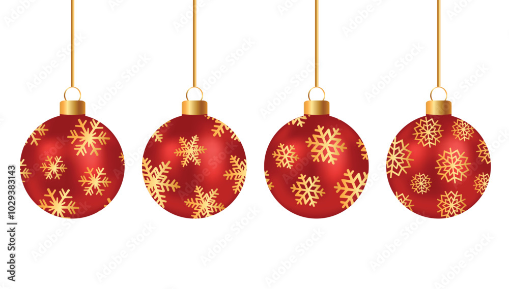 Red Christmas ball vector set featuring elegant shiny and glitter patterns. Realistic 3D Red Christmas ball vector set featuring elegant shiny and glitter patterns. Realistic 3D