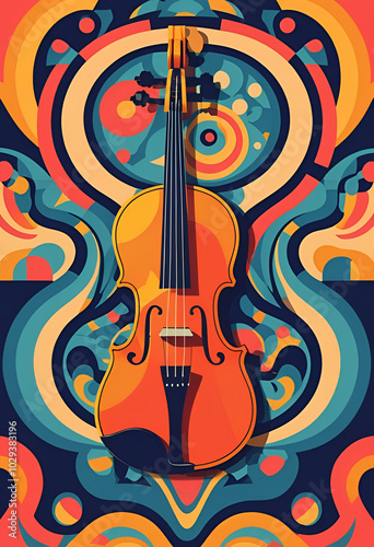 Vibrant Violin in Psychedelic Style with Colorful Swirling Background