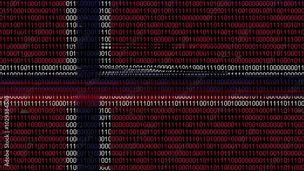 Binary code on flag of Norway. Program source code or Hacker concept on Norwegian flag. Norway digital technology security, hacking or programming