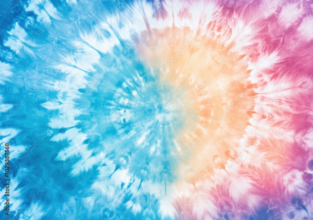 Obraz premium Vibrant tie-dye spiral with blue, orange, and pink hues. 