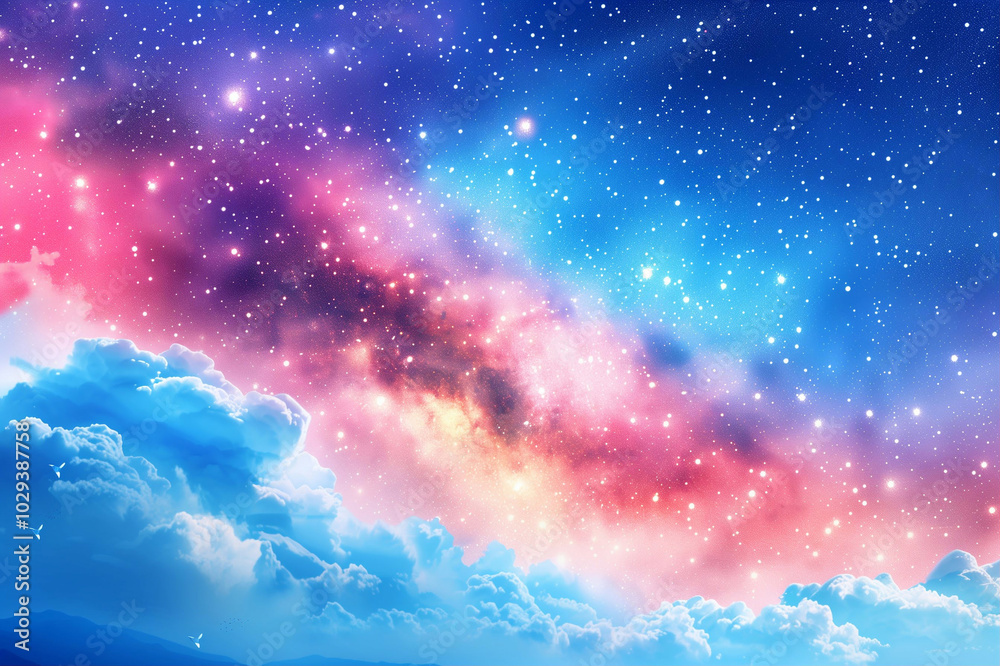 Night sky with colorful clouds and starry background enhancing cosmic beauty and tranquility Night sky with colorful clouds and starry background enhancing cosmic beauty and tranquility