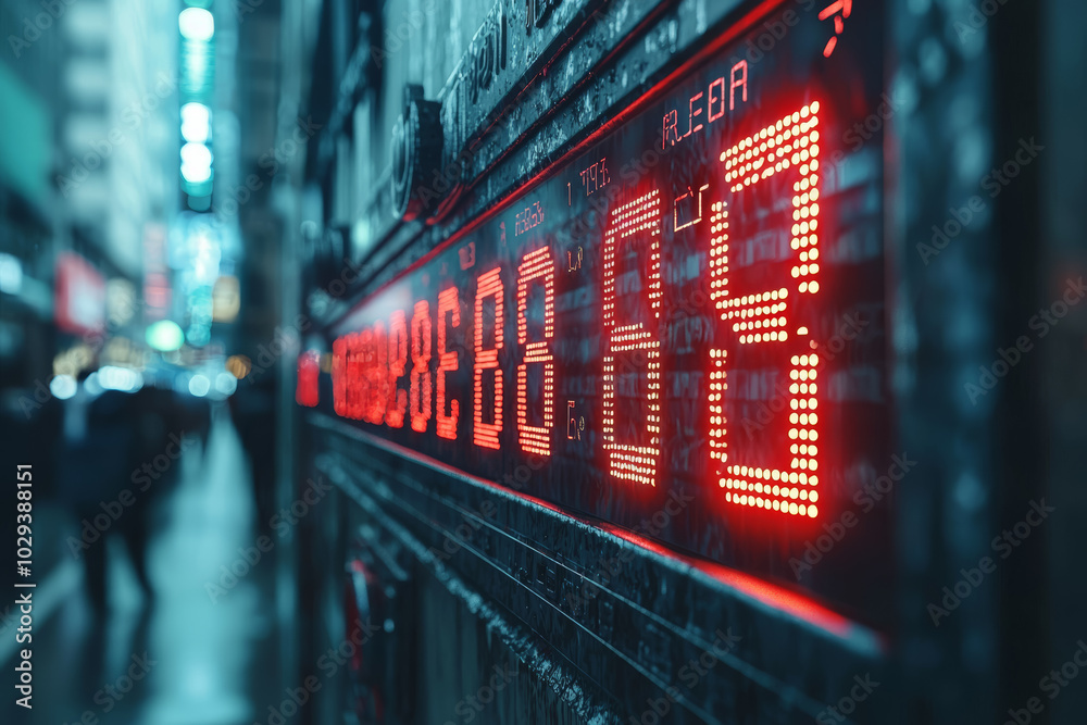 Obraz premium A stock market ticker showing red numbers, representing market losses and financial panic. Concept of business.