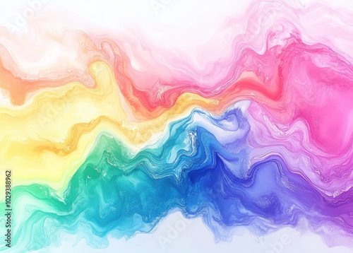 Rainbow watercolor abstract with soft pastel waves. 