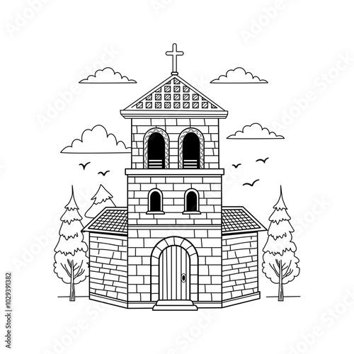 Hand drawn illustration of a vintage barn with a rustic wooden exterior