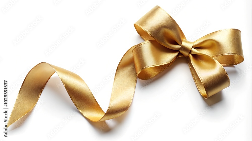 Gold ribbon satin bow curly scroll isolated on white background Gold ribbon satin bow curly scroll isolated on white background