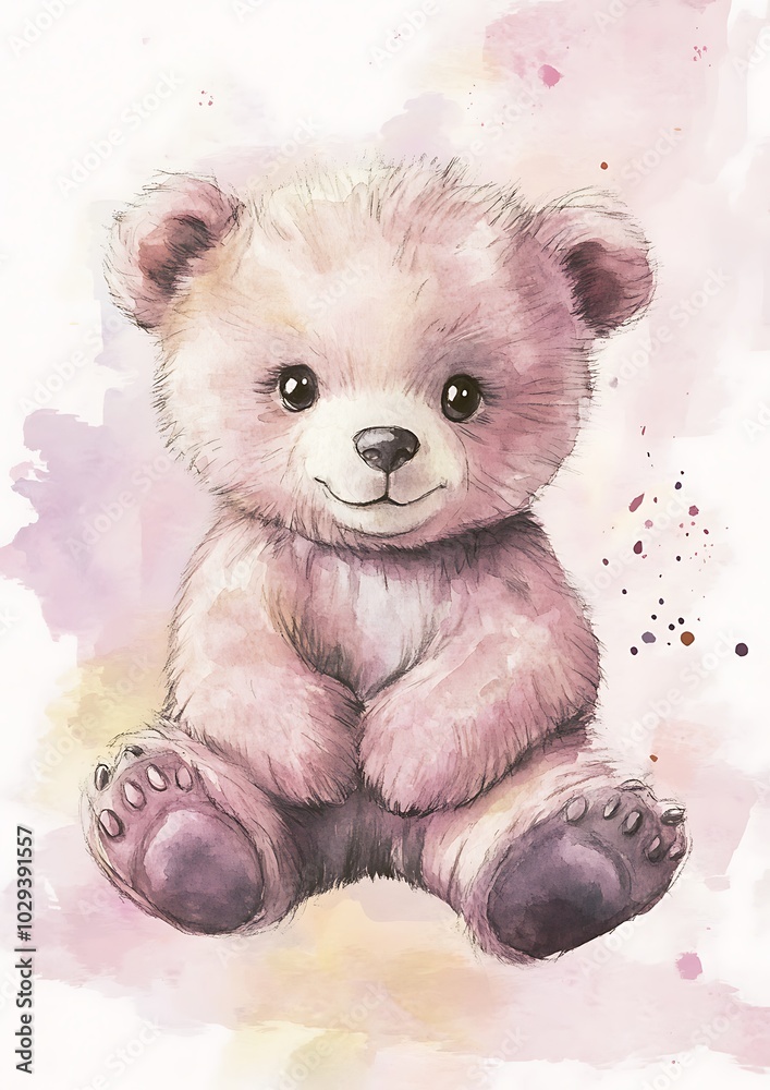 there is a watercolor painting of a teddy bear sitting on the ground there is a watercolor painting of a teddy bear sitting on the ground
