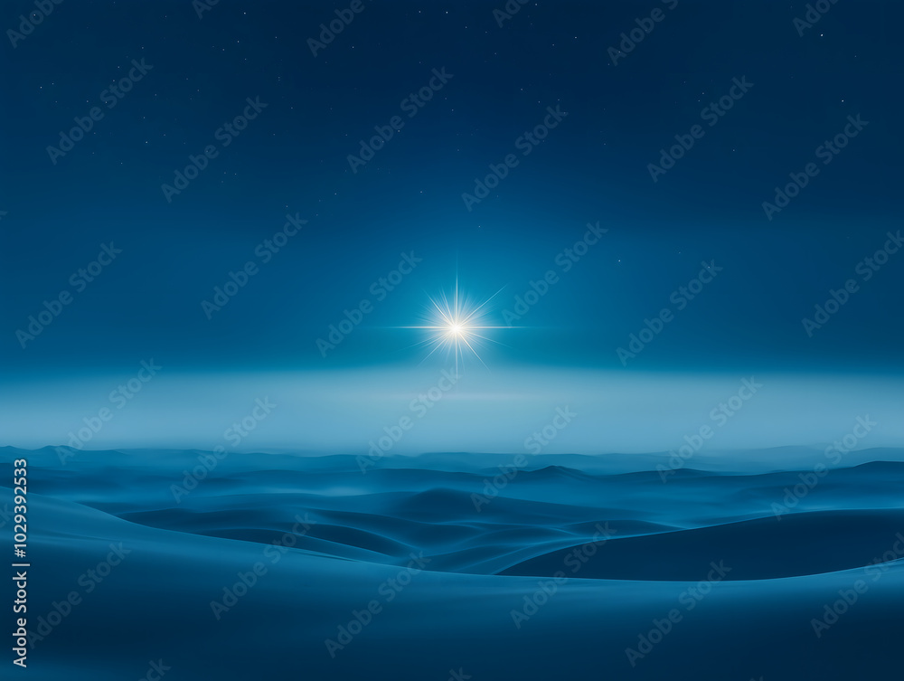 Star of Bethlehem in the night sky over the lonely desert. Three Kings Day concept.