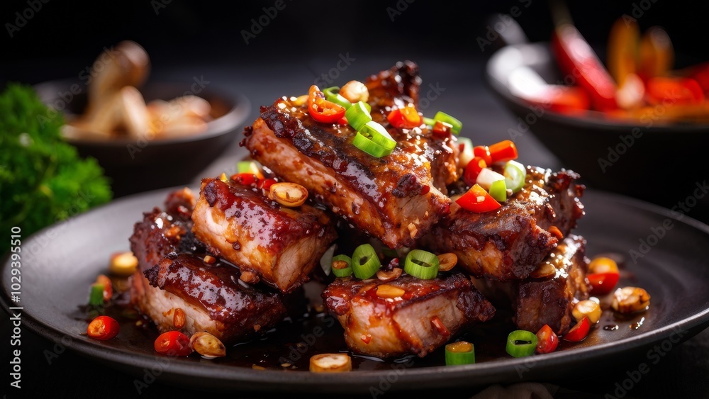 Grilled pork ribs with garlic and pepper. Grilled pork ribs with garlic and pepper.