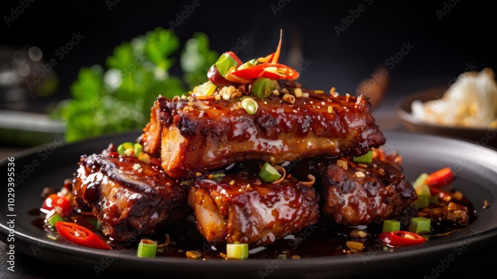 Grilled pork ribs with garlic and pepper. Grilled pork ribs with garlic and pepper.