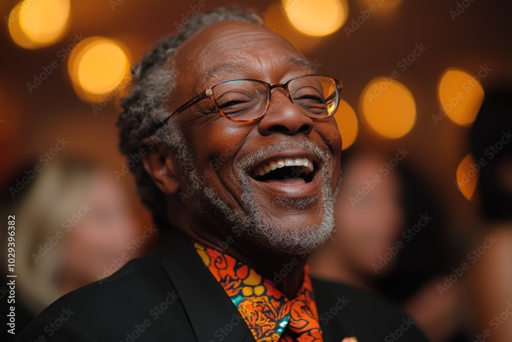 A joyful man laughing in a festive atmosphere, showcasing happiness and celebration. A joyful man laughing in a festive atmosphere, showcasing happiness and celebration.