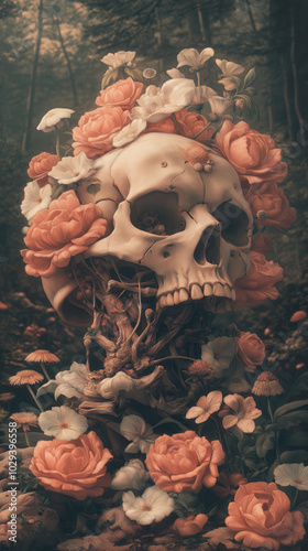 skull with flowers