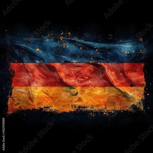 German flag with creative splash effects and black background