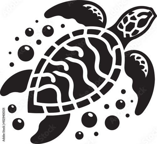 Black turtle in water bubble.